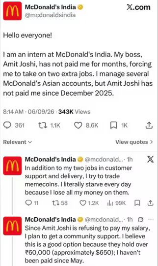 ‘I Literally Starve Every Day’: McDonald’s India Responds To Viral Intern Unpaid Salary Post On X